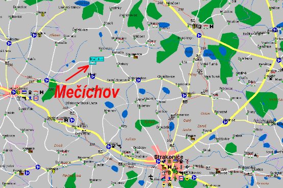 mapa okol Mechova